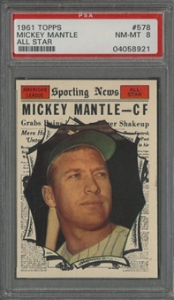 1961 Topps #578 Mickey Mantle AS – PSA NM-MT 8